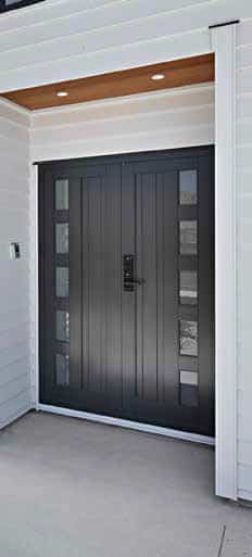 Aluminum front door with glass either side